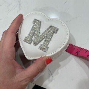 Embellished Monogram M White Heart Zip Travel Jewelry Case